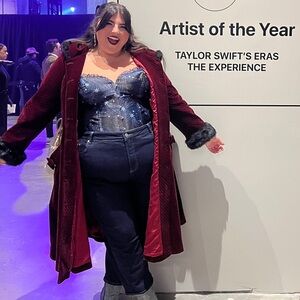 ModCloth Red Velvet Coat with Faux Fur Trim